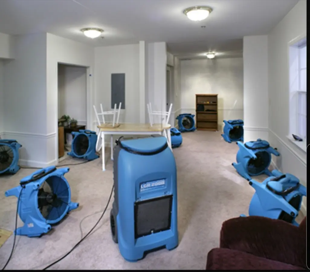 Air movers and dehumidifier setup for Water Damage Restoration in Wilmington Island